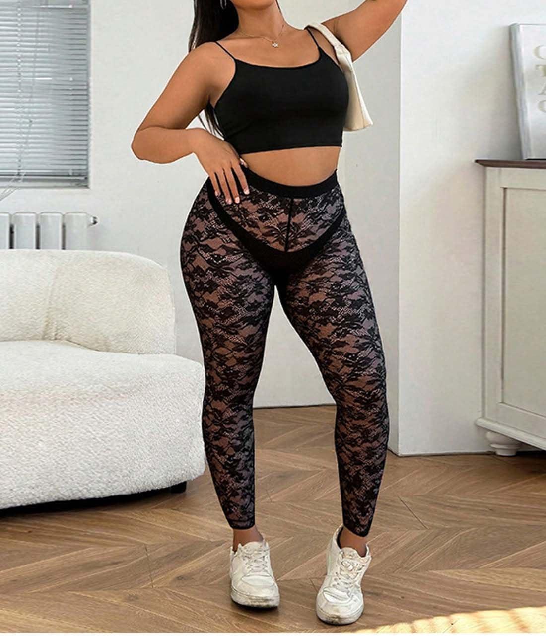 imageWomens Sexy See Through Sheer Mesh Pants Leggings High Waist Casual Sweatpants TightsLace1