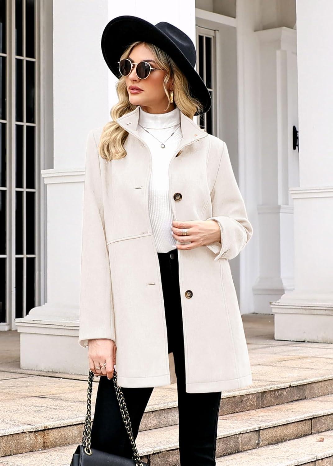 imageWomens Winter Suede Coat Stand Collar Single Breasted Overcoat with Pockets Mid Length Trench Coats22beige