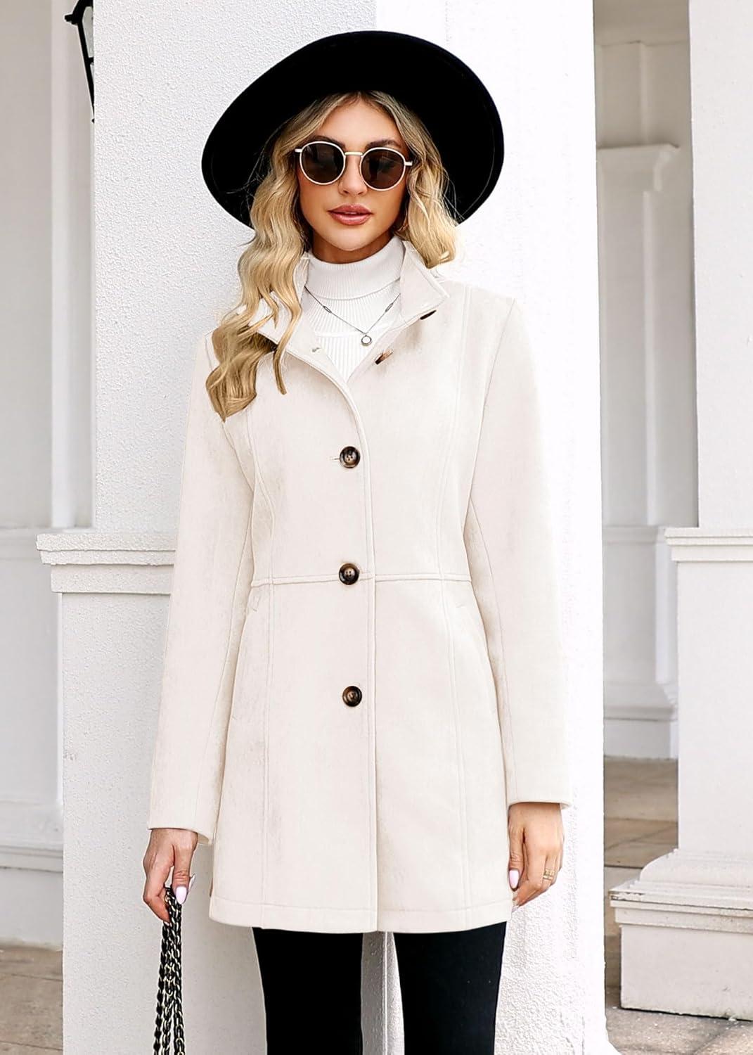 imageWomens Winter Suede Coat Stand Collar Single Breasted Overcoat with Pockets Mid Length Trench Coats22beige