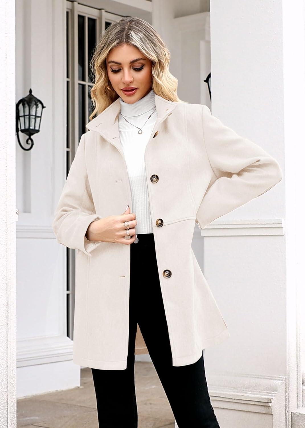 imageWomens Winter Suede Coat Stand Collar Single Breasted Overcoat with Pockets Mid Length Trench Coats22beige