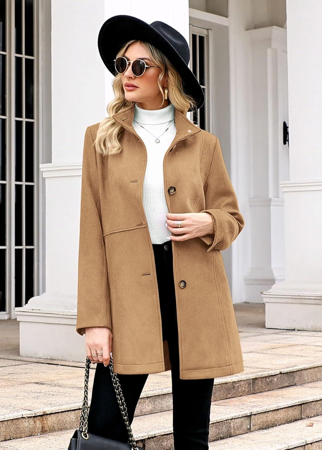 imageWomens Winter Suede Coat Stand Collar Single Breasted Overcoat with Pockets Mid Length Trench Coats22lightkhaki