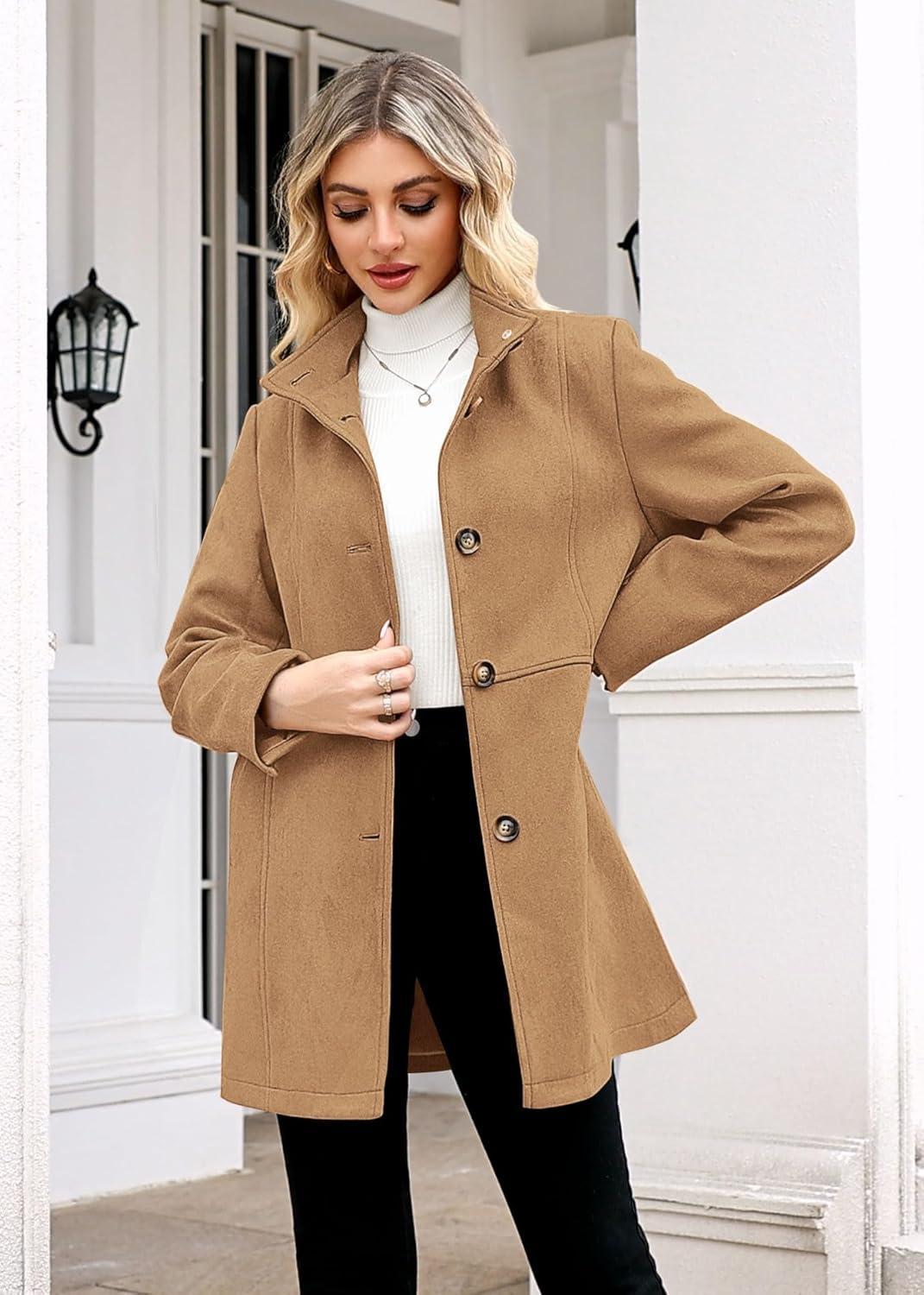 imageWomens Winter Suede Coat Stand Collar Single Breasted Overcoat with Pockets Mid Length Trench Coats22lightkhaki