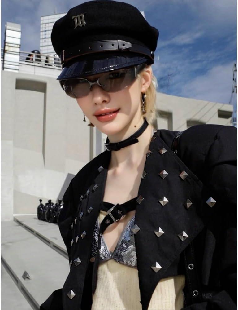 imageWomens Y2K Belted Black Motorcycle Jacket Pleated Long Sleeve Super Short Coat Trendy Summer FashionBlack1