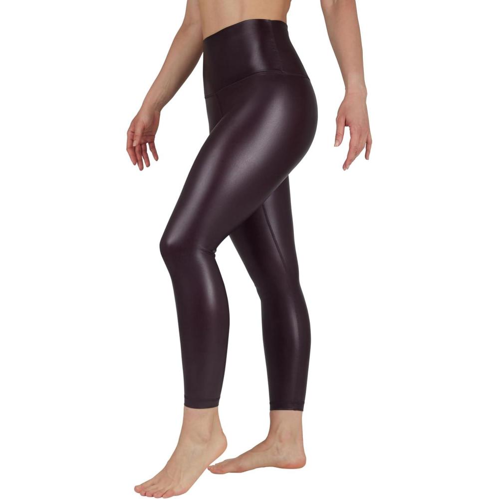 image90 Degree By Reflex Super High Waist High Shine Faux Leather Fleece Lined Elastic Free Ankle LeggingsArctic Navy Elastic Free