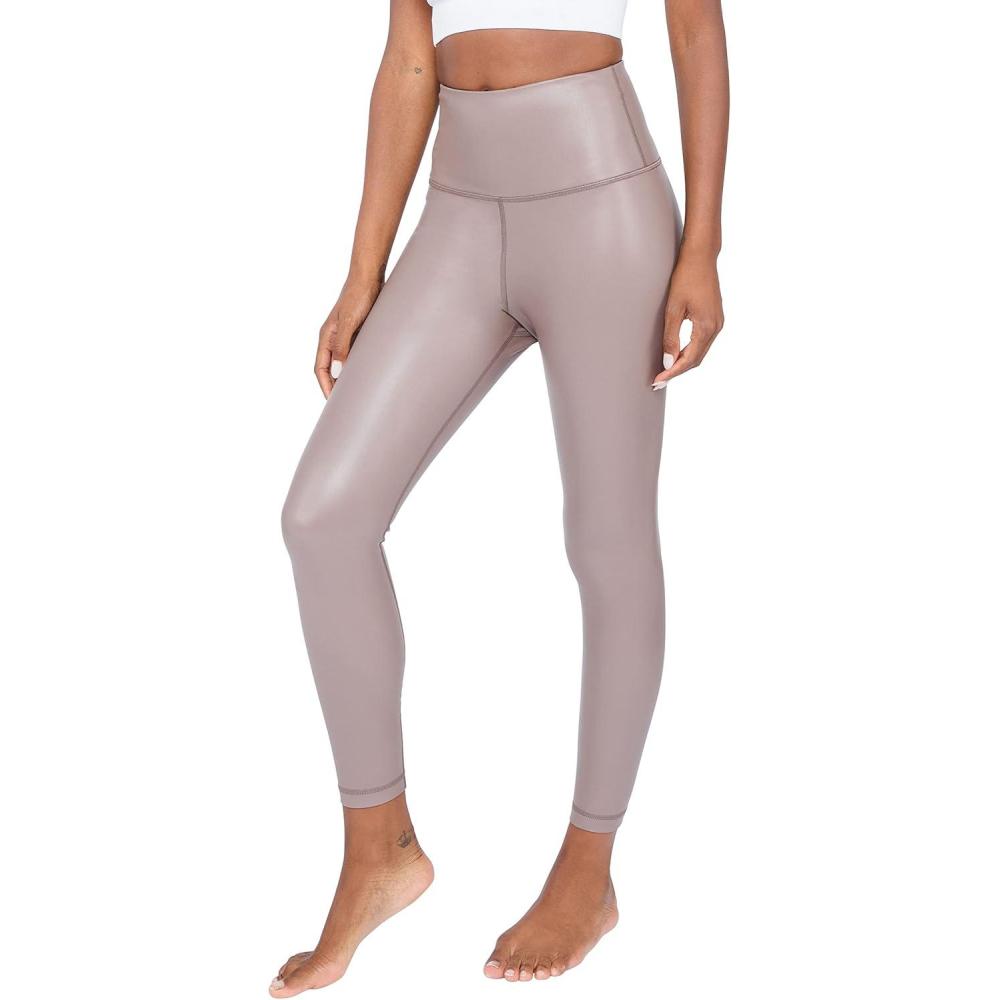 image90 Degree By Reflex Super High Waist High Shine Faux Leather Fleece Lined Elastic Free Ankle LeggingsIron