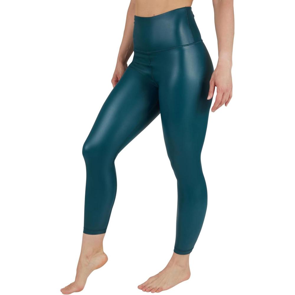 image90 Degree By Reflex Super High Waist High Shine Faux Leather Fleece Lined Elastic Free Ankle LeggingsReflecting Pond