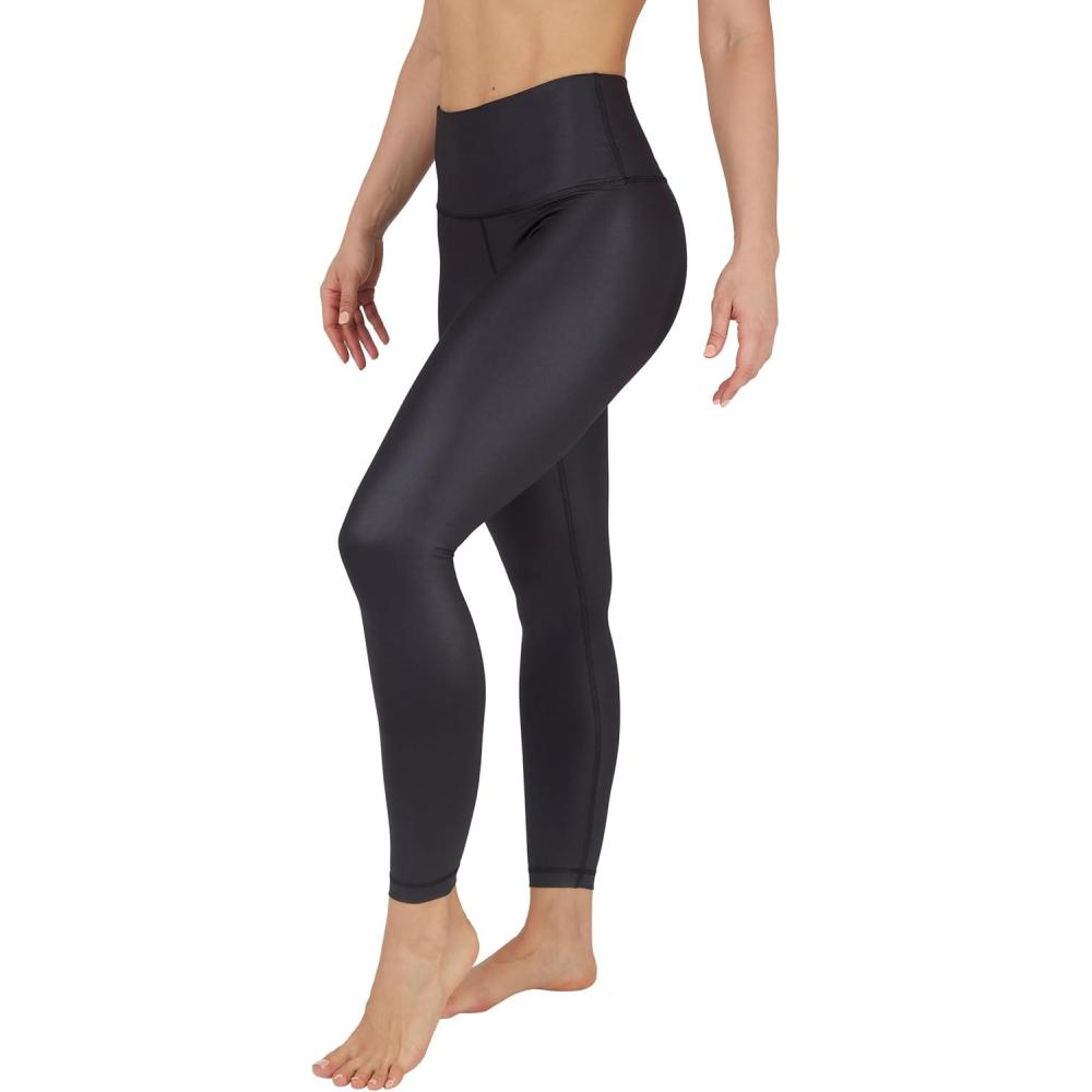 image90 Degree By Reflex Womens High Waist High Shine Faux Leather Ankle LeggingsBlack