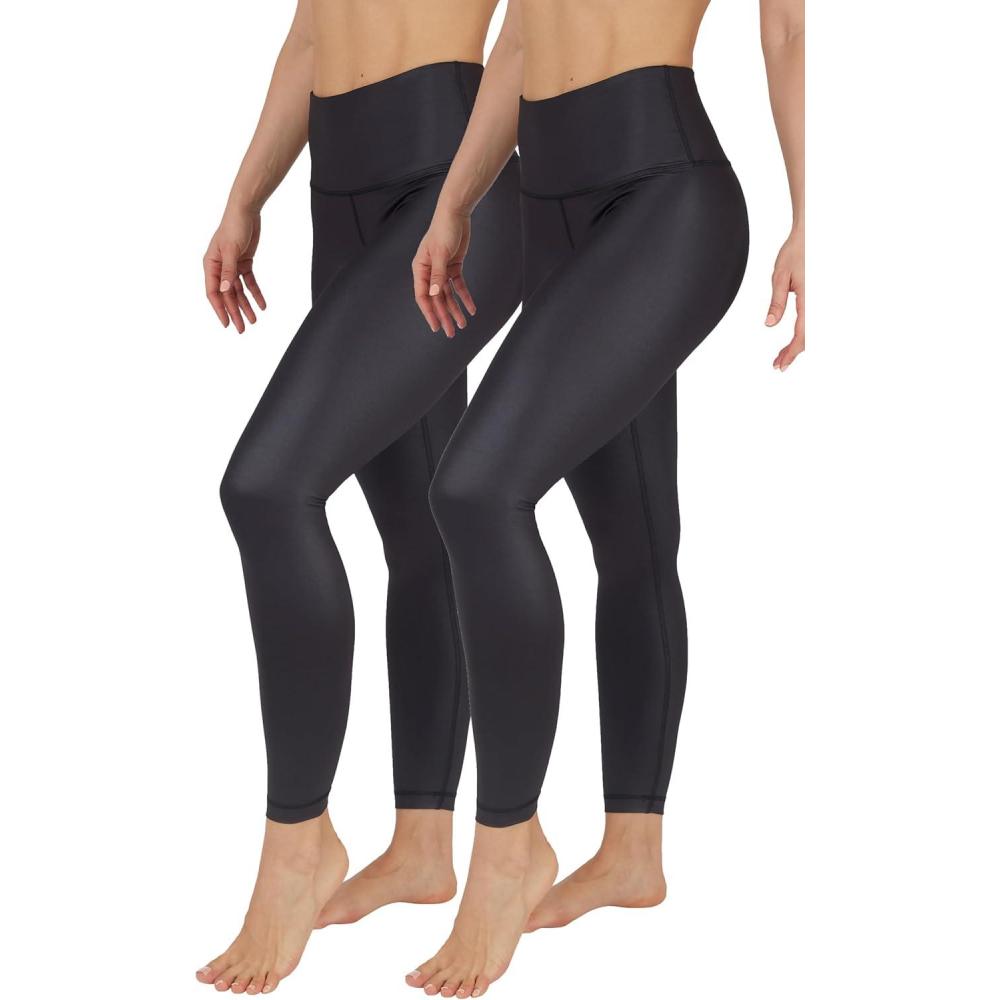 image90 Degree By Reflex Womens High Waist High Shine Faux Leather Ankle LeggingsBlackBlack