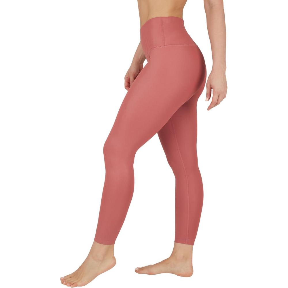 image90 Degree By Reflex Womens High Waist High Shine Faux Leather Ankle LeggingsMarsala