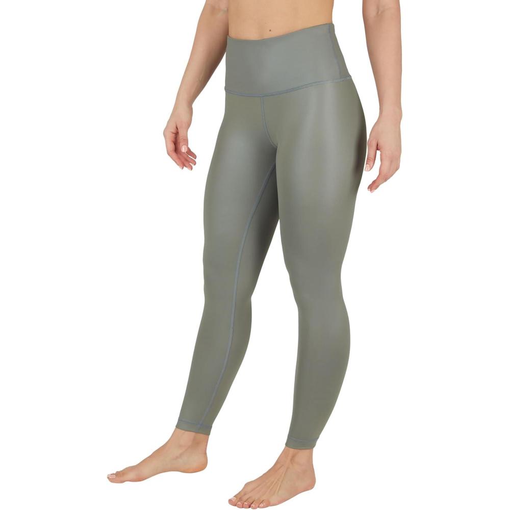 image90 Degree By Reflex Womens High Waist High Shine Faux Leather Ankle LeggingsMulled Basil