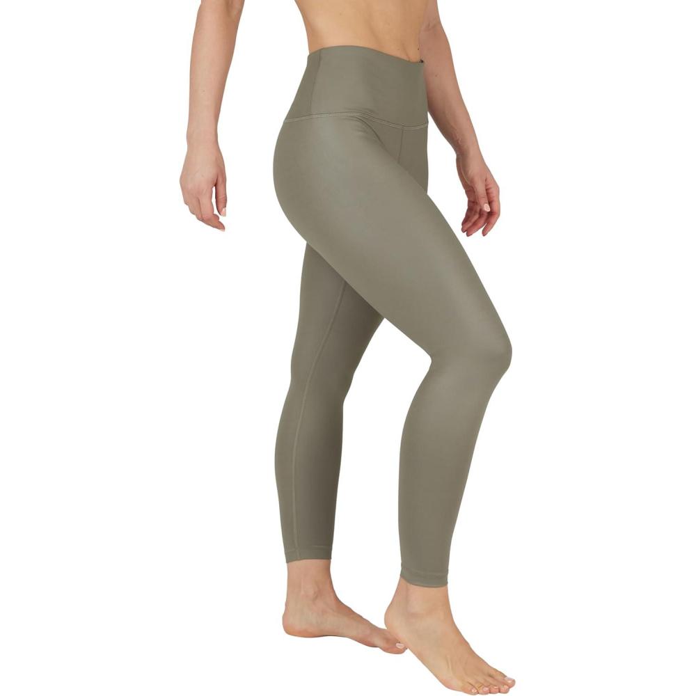 image90 Degree By Reflex Womens High Waist High Shine Faux Leather Ankle LeggingsNight Sage
