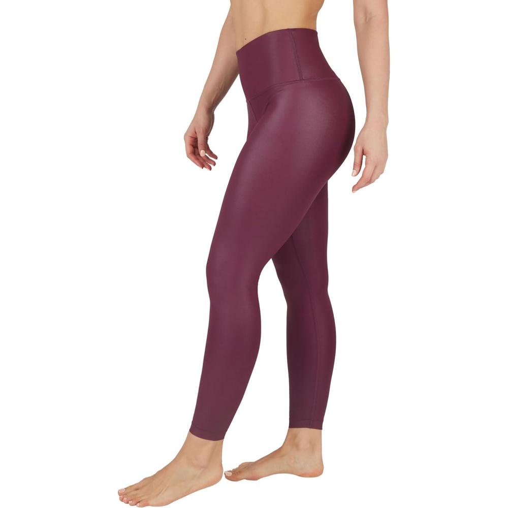 image90 Degree By Reflex Womens High Waist High Shine Faux Leather Ankle LeggingsPort Royale