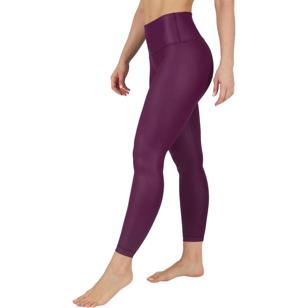 image90 Degree By Reflex Womens High Waist High Shine Faux Leather Ankle LeggingsPotent Purple