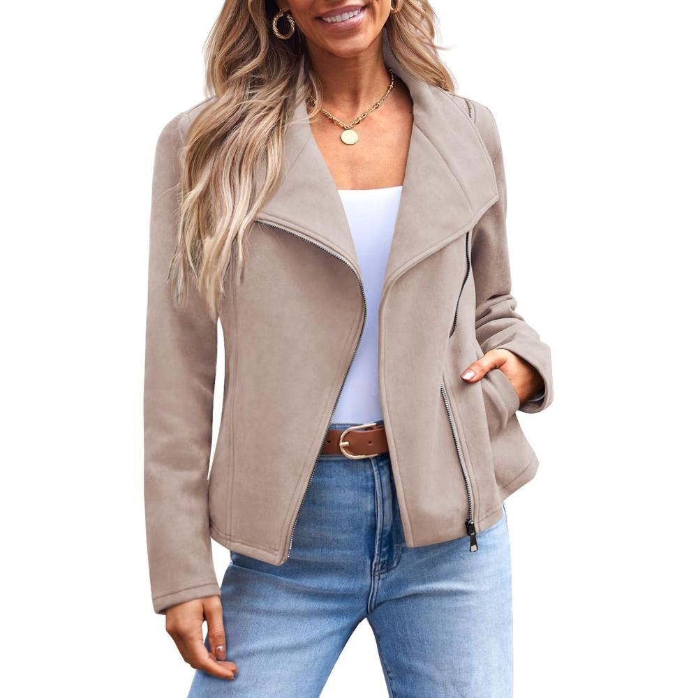 imageAUTOMET Womens Faux Suede Leather Jacket Cropped Open Front Coat for Fall Winter Spring Cardigan StyleApricot