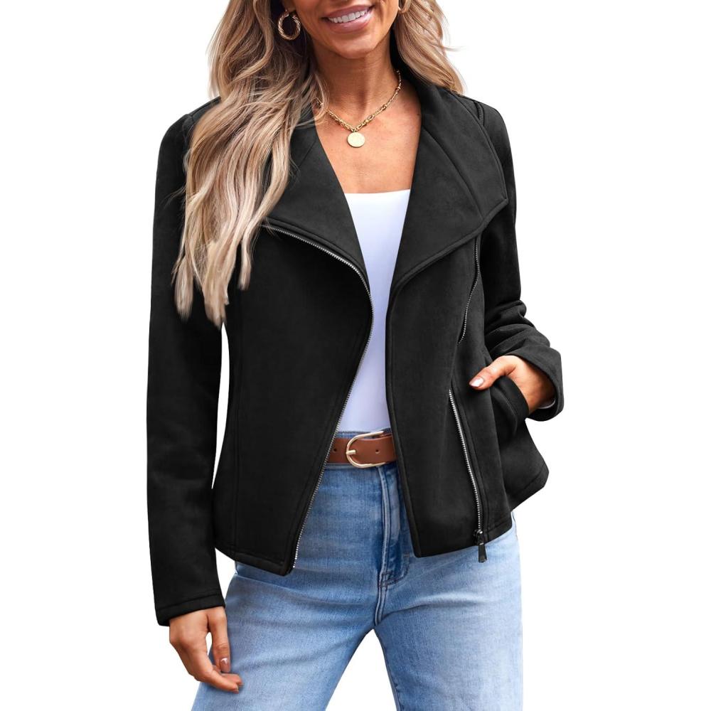 imageAUTOMET Womens Faux Suede Leather Jacket Cropped Open Front Coat for Fall Winter Spring Cardigan StyleBlack