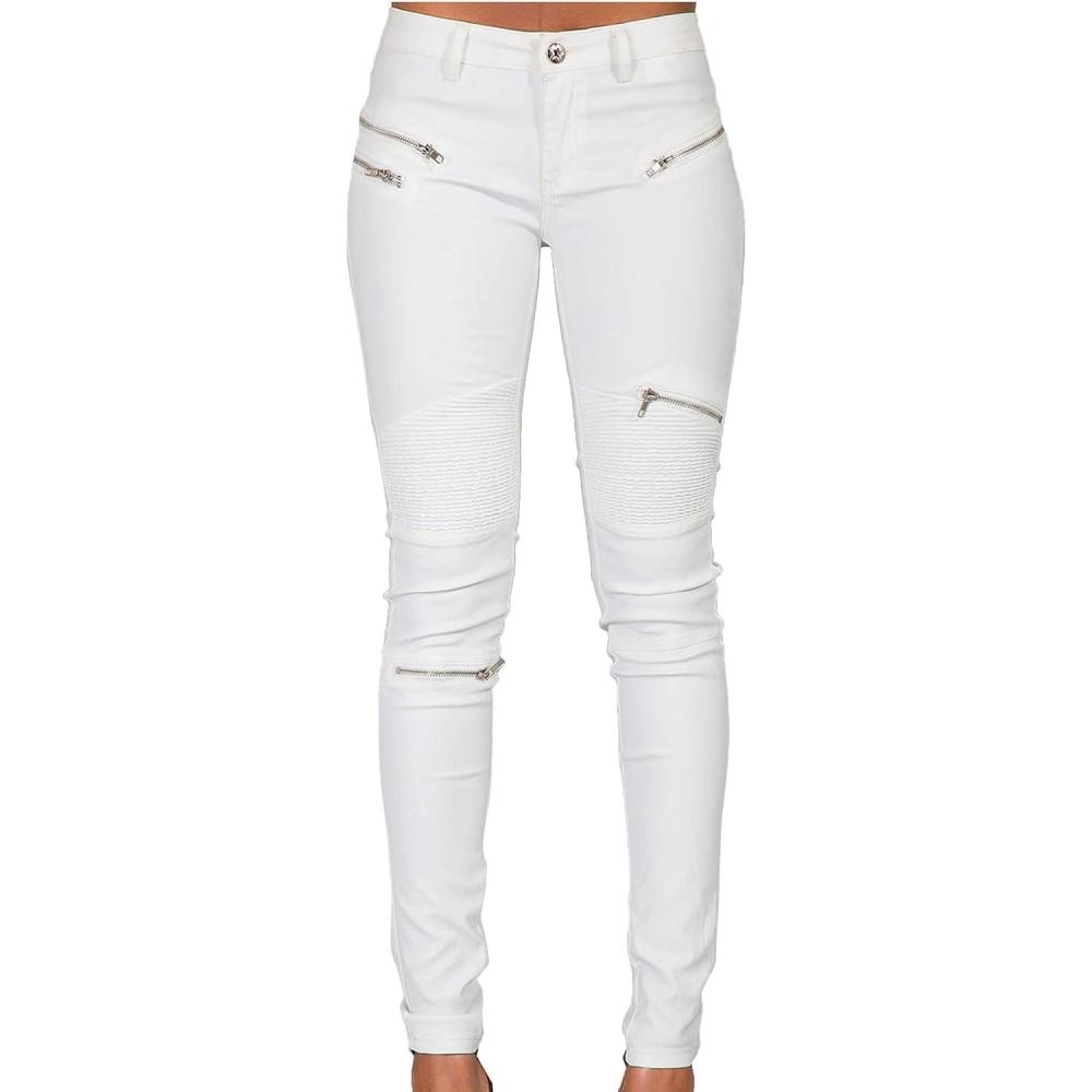 imageBlack Pants PU Leather Coated Denim Pants for Women Sexy Tight Stretchy Rider LeggingsWhite