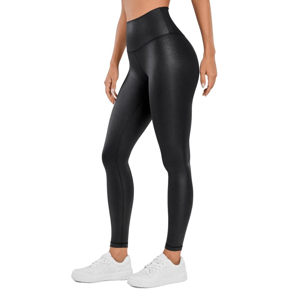imageCRZ YOGA Matte Faux Leather Leggings 28 Butterluxe High Waisted Stretch Ankle Womens Leather Pants Pleather TightsFaux Leather Black