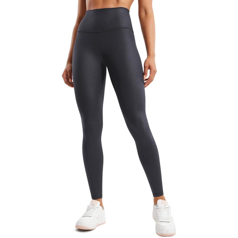 imageCRZ YOGA Matte Faux Leather Leggings 28 Butterluxe High Waisted Stretch Ankle Womens Leather Pants Pleather TightsMysterious Grey Foil Pattern