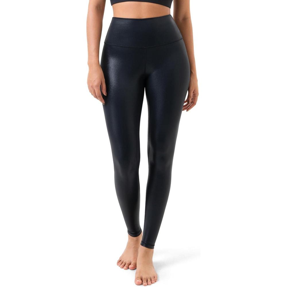 imageColorfulkoala Womens High Waisted Matte Faux Leather Leggings Full Length Yoga PantsGlossy Black