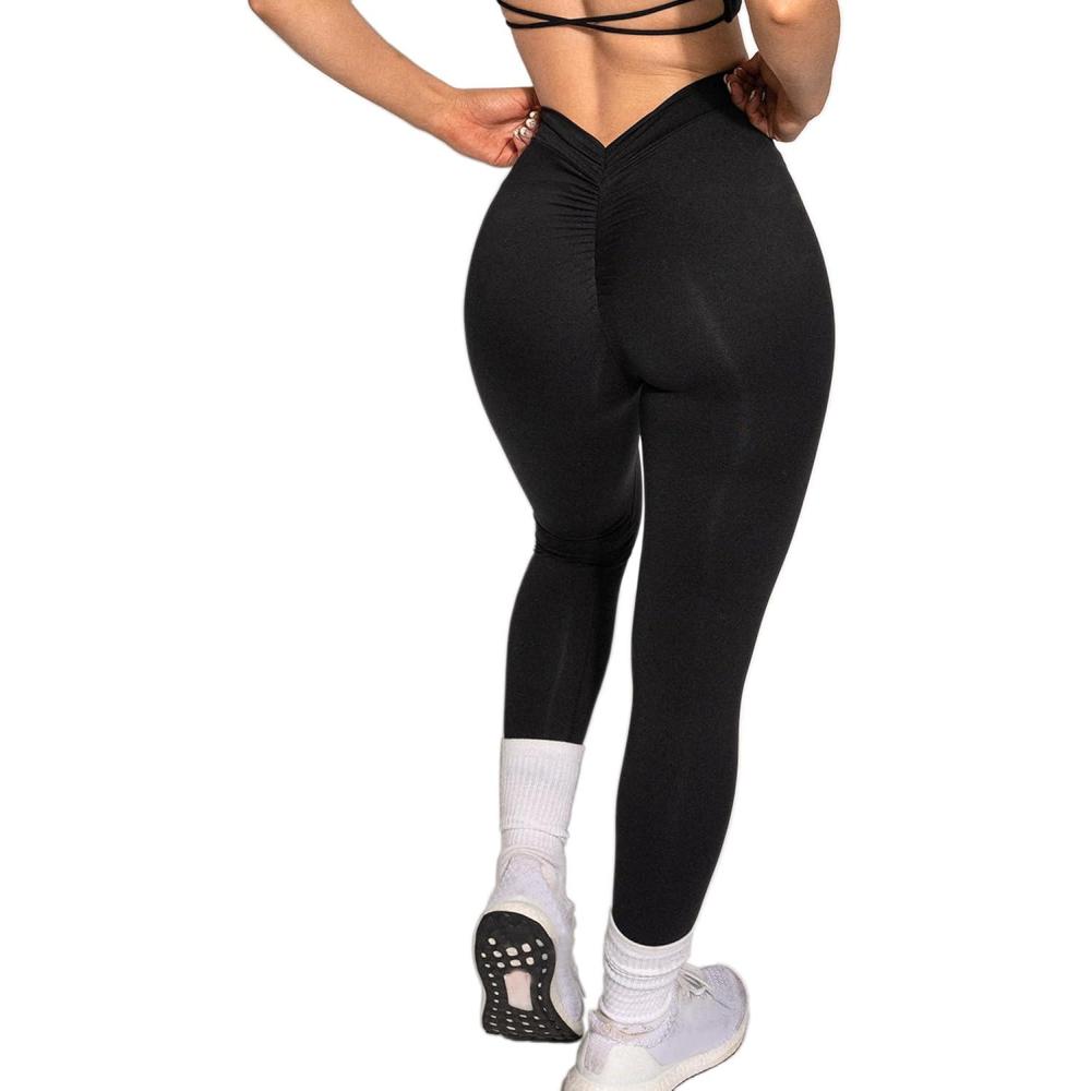 imageDanysu V Back Scrunch Butt Leggings for Women Soft High Waisted Booty Tights Workout Gym Yoga Pants1black