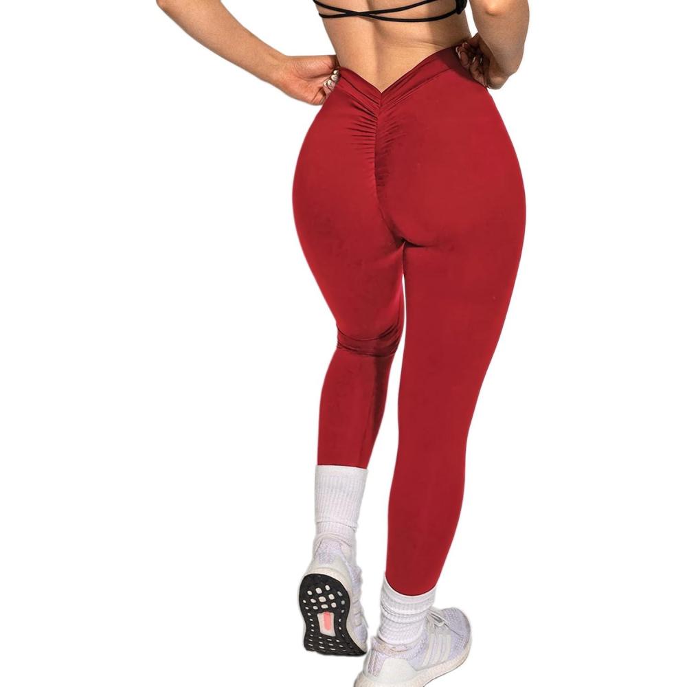 imageDanysu V Back Scrunch Butt Leggings for Women Soft High Waisted Booty Tights Workout Gym Yoga Pants1ruby Red