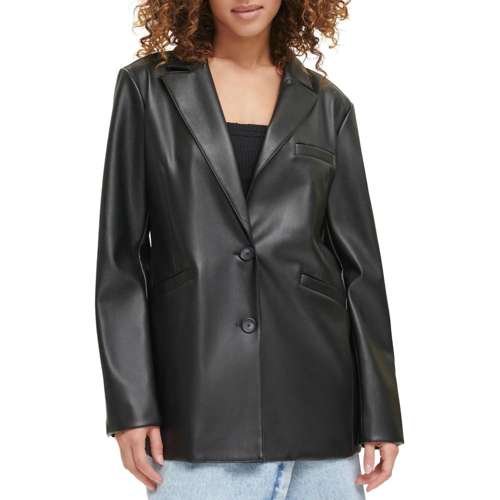 imageLevis Womens Faux Leather Single Breasted BlazerBlack