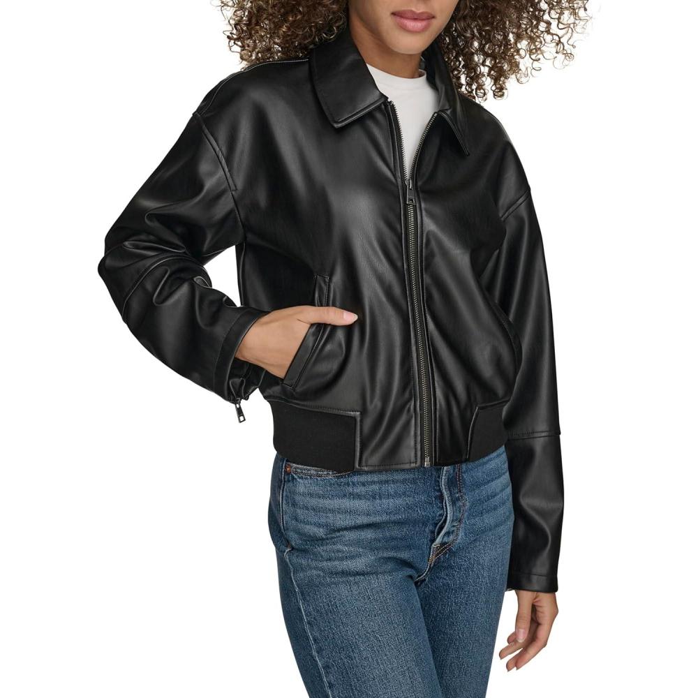imageLevis womens Faux Leather Bomber With Laydown CollarBlack