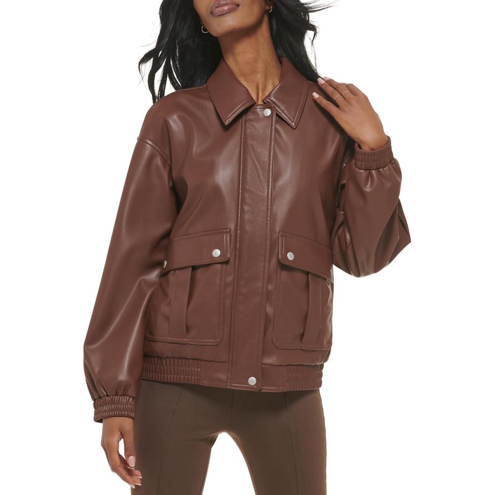 imageLevis womens Levis Womens Faux Leather Lightweight Dad Bomber JacketChocolate Brown