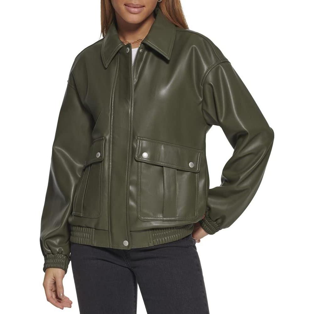imageLevis womens Levis Womens Faux Leather Lightweight Dad Bomber JacketForest