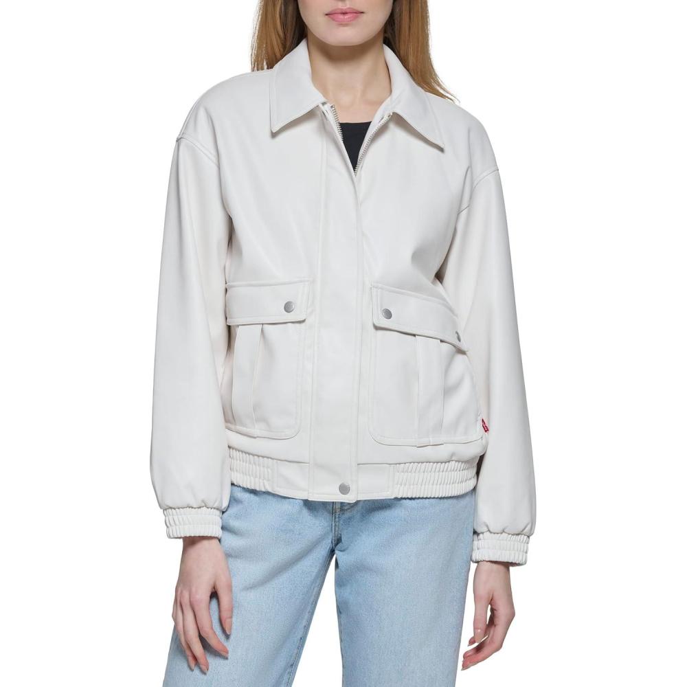 imageLevis womens Levis Womens Faux Leather Lightweight Dad Bomber JacketNew Oyster