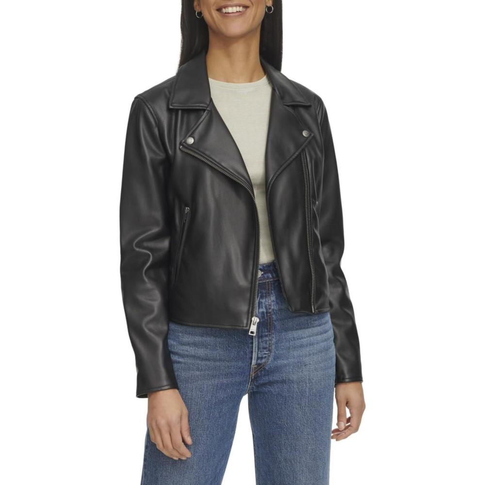 imageLevis womens Smooth Faux Leather Moto Standard and Plus SizesBlack