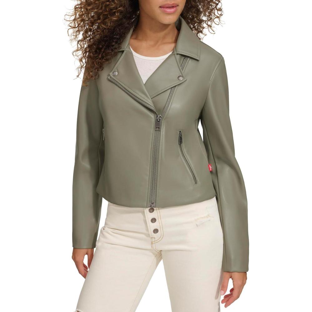 imageLevis womens Smooth Faux Leather Moto Standard and Plus SizesSage