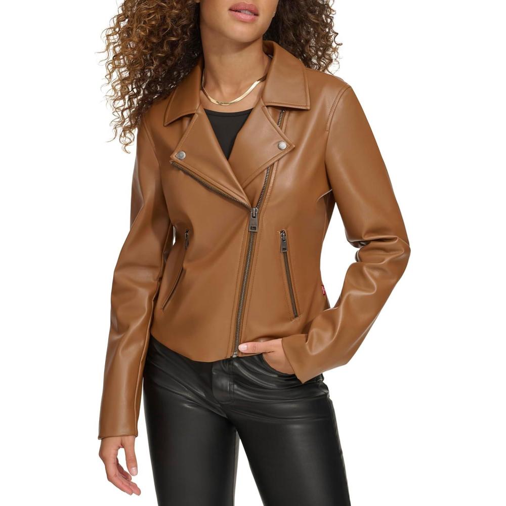 imageLevis womens Smooth Faux Leather Moto Standard and Plus SizesToffee