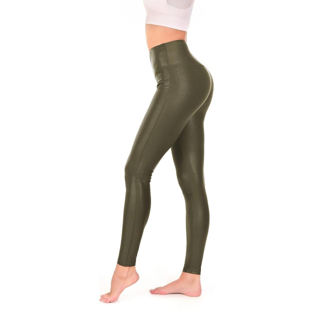 imageRUFIYO Faux Leather Leggings for Women High Waisted Leather Pants Pleather Leggings BrownOlive