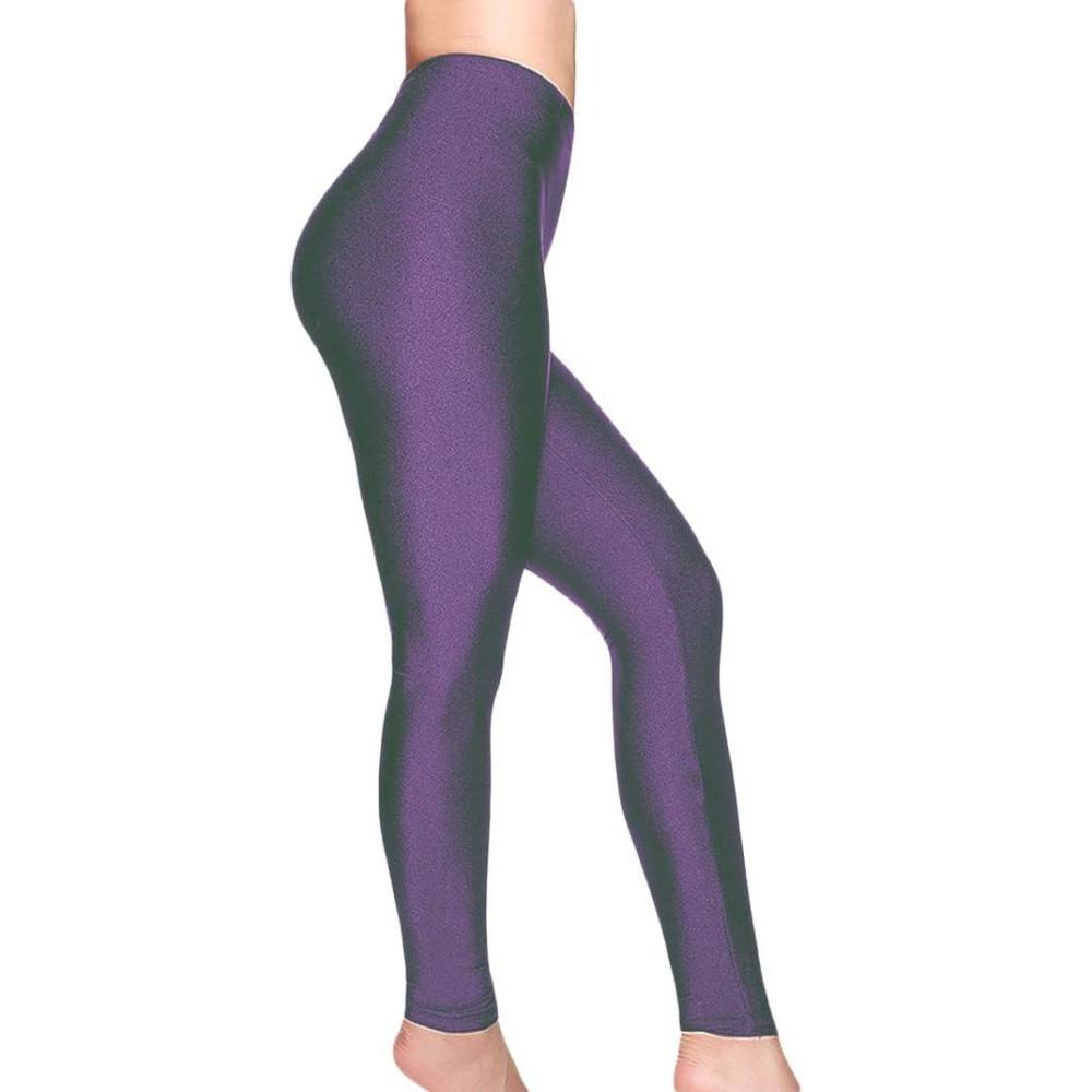 imageRomastory Womens Stretched Shiny Sports Leggings MidWaist Elastic Pants Shining Leggings TightsPurple