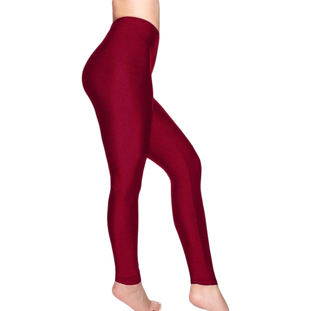 imageRomastory Womens Stretched Shiny Sports Leggings MidWaist Elastic Pants Shining Leggings TightsWine Red