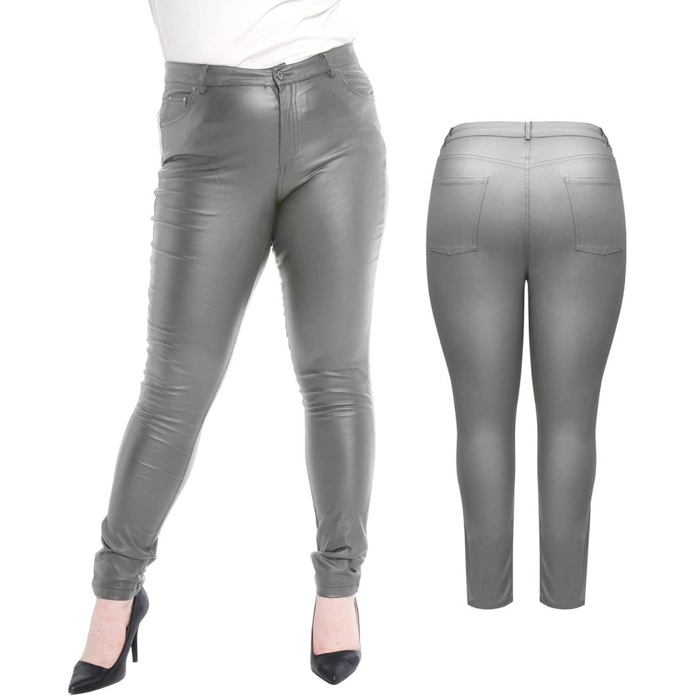 imageS P Y M Womens Stretchy Jeggings Faux Leather Legging Pants with Pockets Regular and Plus Size01Greyplus