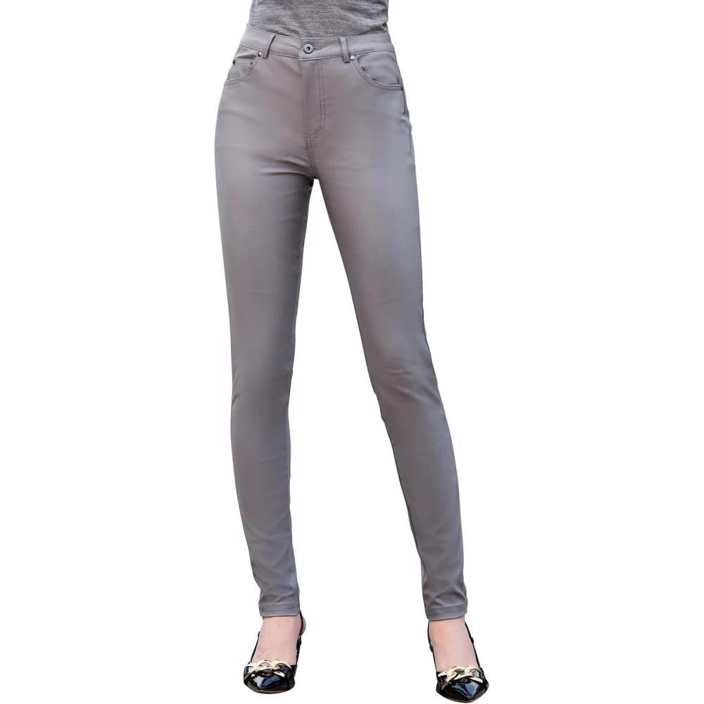 imageS P Y M Womens Stretchy Jeggings Faux Leather Legging Pants with Pockets Regular and Plus Size01Greyregular