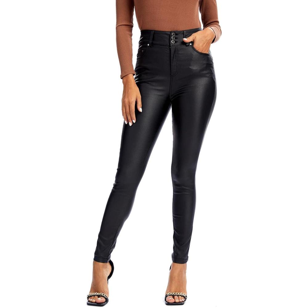 imageS P Y M Womens Stretchy Jeggings Faux Leather Legging Pants with Pockets Regular and Plus Size03Blackregular