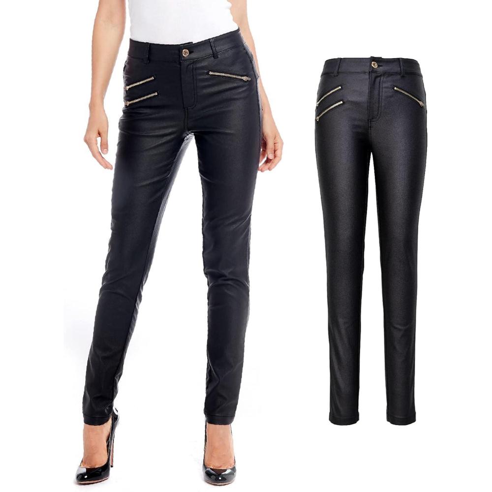 imageS P Y M Womens Stretchy Jeggings Faux Leather Legging Pants with Pockets Regular and Plus Size04Blackregular