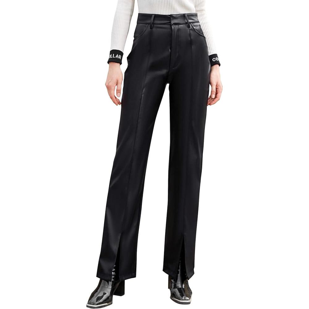 imageS P Y M Womens Stretchy Jeggings Faux Leather Legging Pants with Pockets Regular and Plus Size06slimBlackno Stretch Please Order Size Up