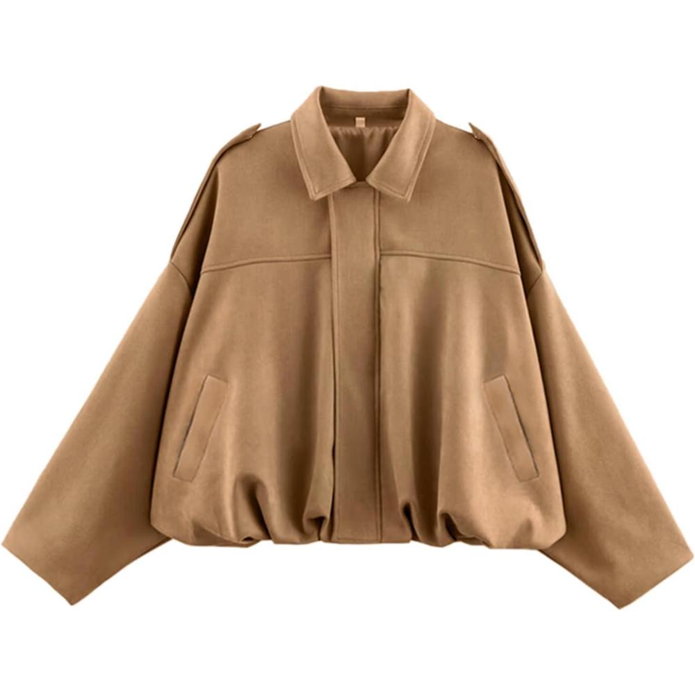 imageWomens Faux Suede Bomber Jacket Casual Lapel Pilot Cropped Coat Oversized Motorcycle Jackets 2025 OuterwearKhaki