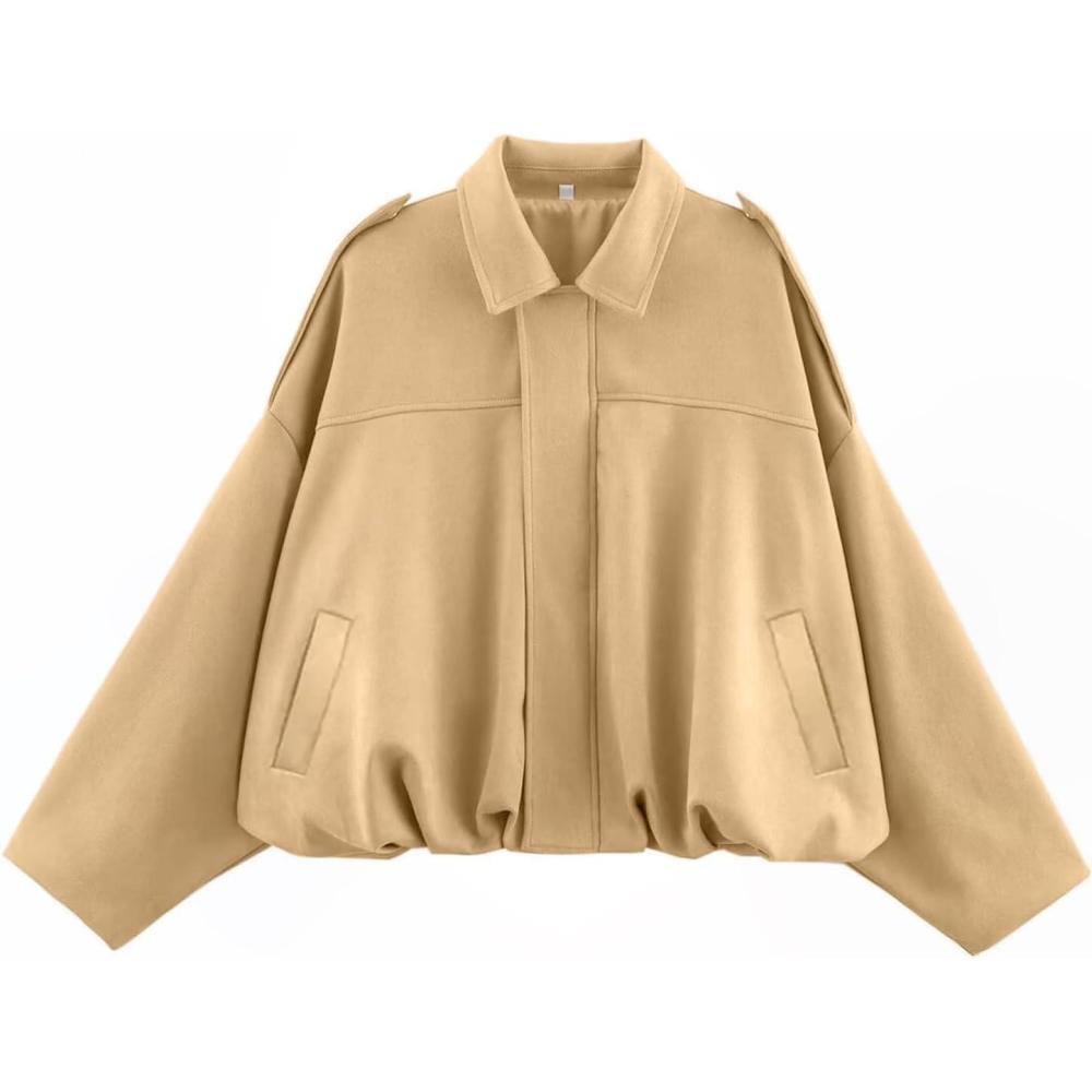 imageWomens Faux Suede Bomber Jacket Casual Lapel Pilot Cropped Coat Oversized Motorcycle Jackets 2025 OuterwearLightkhaki