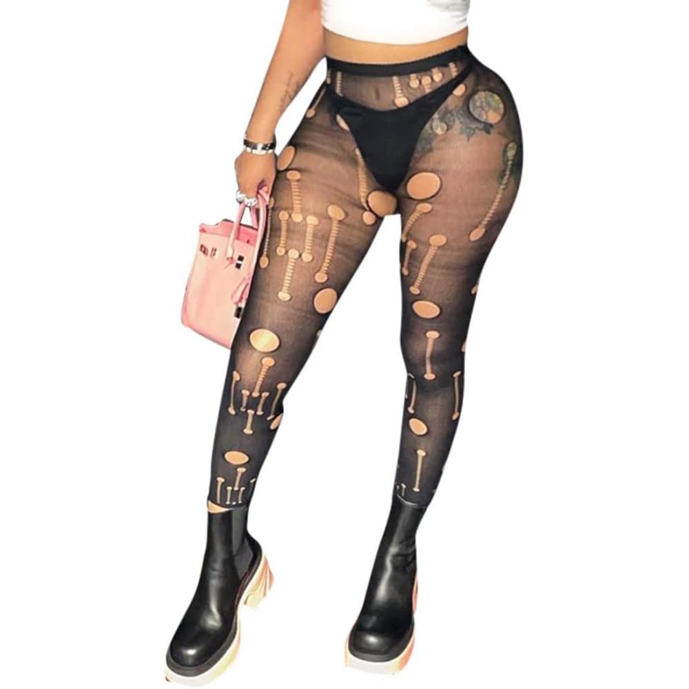 imageWomens Sexy See Through Sheer Mesh Pants Leggings High Waist Casual Sweatpants TightsBlack B