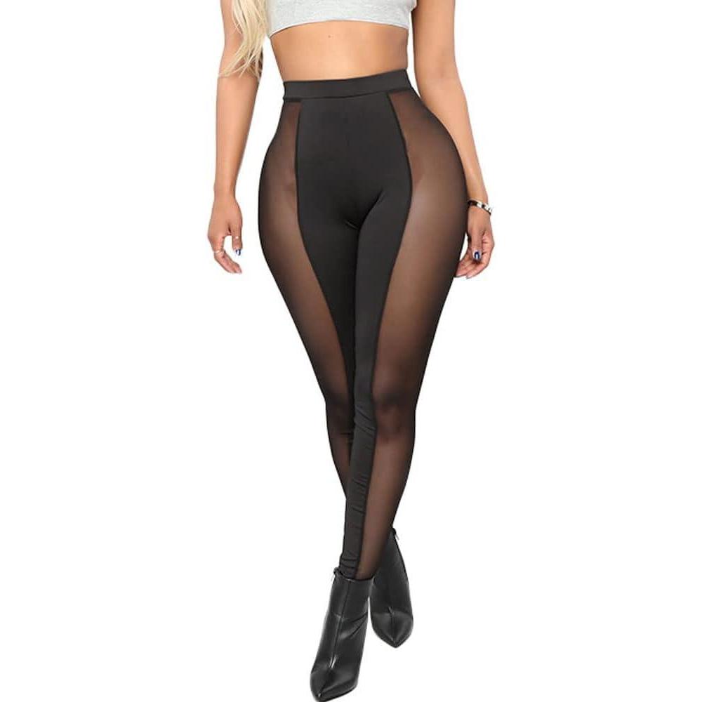 imageWomens Sexy See Through Sheer Mesh Pants Leggings High Waist Casual Sweatpants TightsBlack02