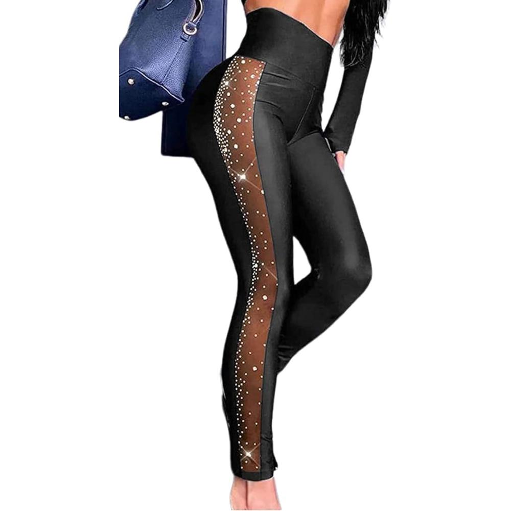 imageWomens Sexy See Through Sheer Mesh Pants Leggings High Waist Casual Sweatpants TightsBlack05