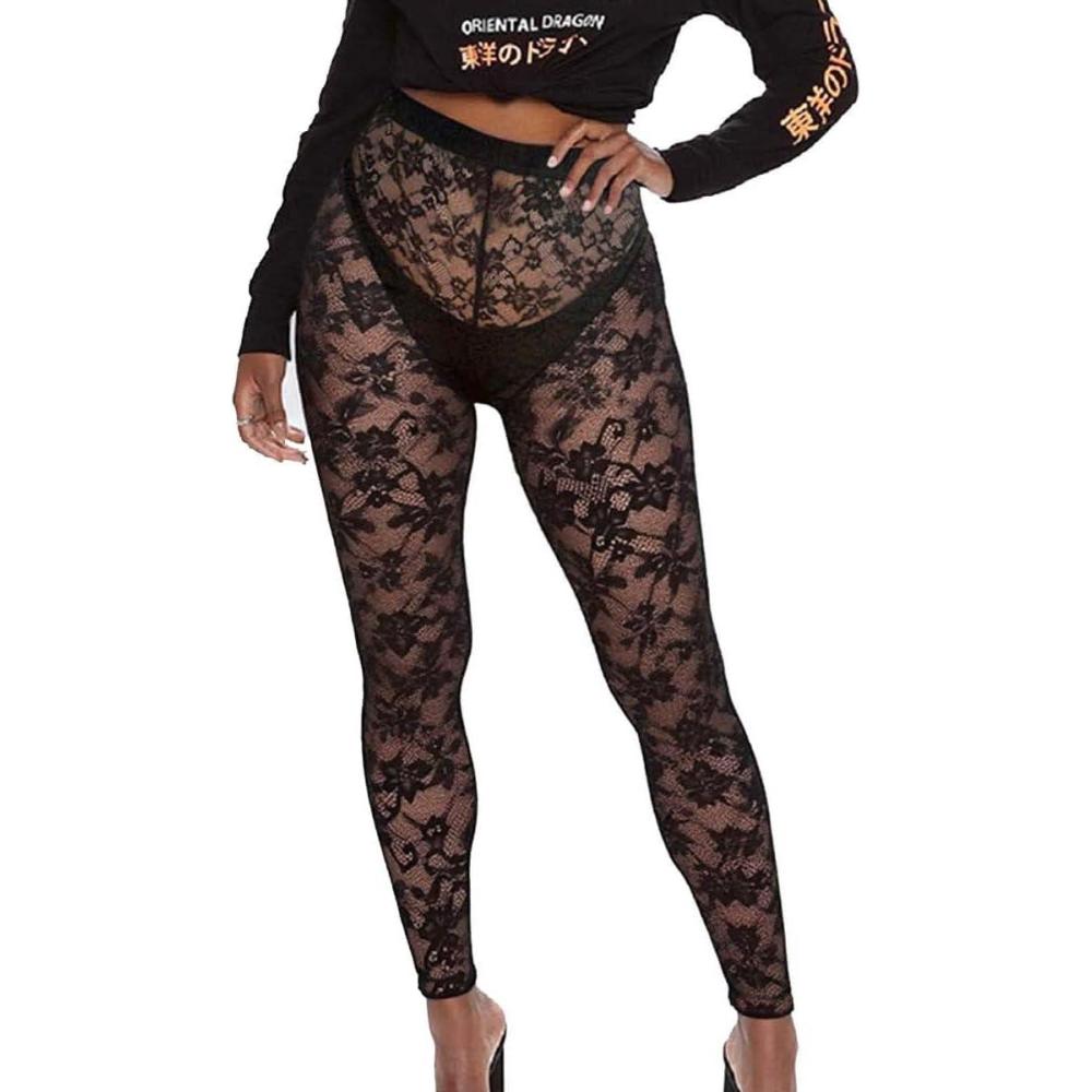 imageWomens Sexy See Through Sheer Mesh Pants Leggings High Waist Casual Sweatpants TightsLace1