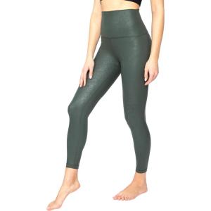 90 Degree By Reflex High Waist Tummy Control Squat Proof Ankle Length Printed Leggings(Cracked Deep Forest)