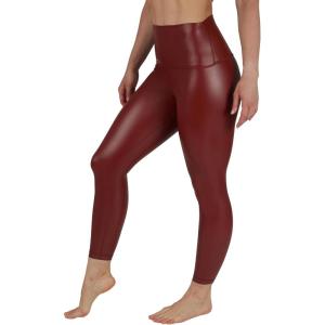 90 Degree By Reflex Super High Waist High Shine Faux Leather Fleece Lined Elastic Free Ankle Leggings(Dark Madder Elastic Free)
