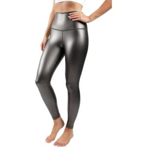 90 Degree By Reflex Super High Waist High Shine Faux Leather Fleece Lined Elastic Free Ankle Leggings(Gunmetal Grey Elastic Free)